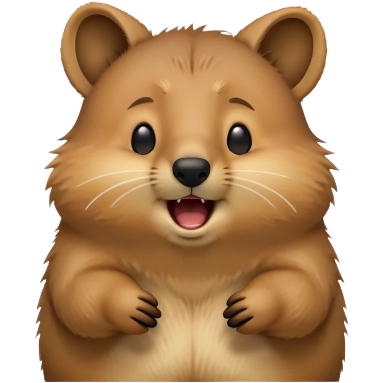 Cinematic Cute Yawning Quokka Portrait Emoji, Head tilted slightly with a dramatic, wide-open yawn, showcasing a soft, downy brown fur with a slightly droopy expression and eyes barely open in drowsy contentment, Simplified yet irresistibly adorable features, highly detailed, glowing with a soft, cozy glow, high shine, relaxed yet expressive, stylized with a touch of playful charm, bright and endearing, soft glowing outline, capturing the essence of a sleepy yet affectionate quokka, so drowsy it feels like it could stretch out of the screen and curl up for a nap! emoji