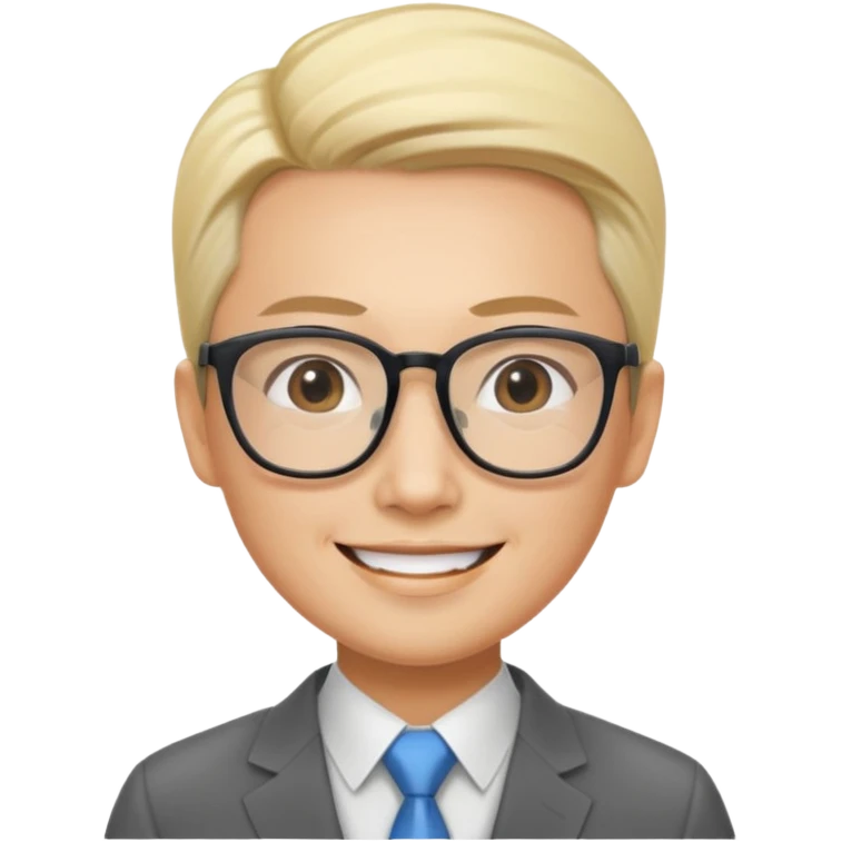 smiling Asian consultant, 35, short blond slicked-back hair, big glasses emoji