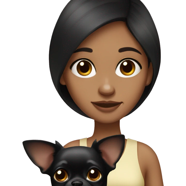 Brunette girl with black chihuahua emoji