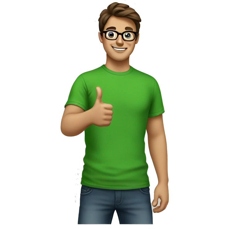 male nerd brown hair thumbs up using green t-shirt emoji