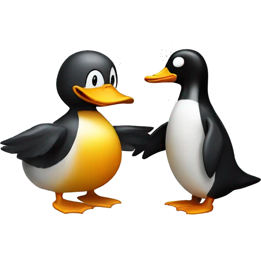 A duck boxing a penguin emoji