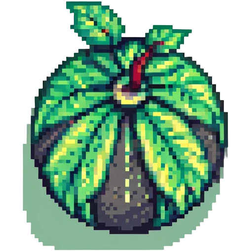 Green digital bomb animation frame 1, round bomb body with green highlights, full-length leaf-shaped fuse at top, nature-inspired design, pixel art style emoji