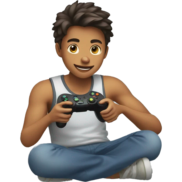 a boy playing a video games and handed a gamepad emoji