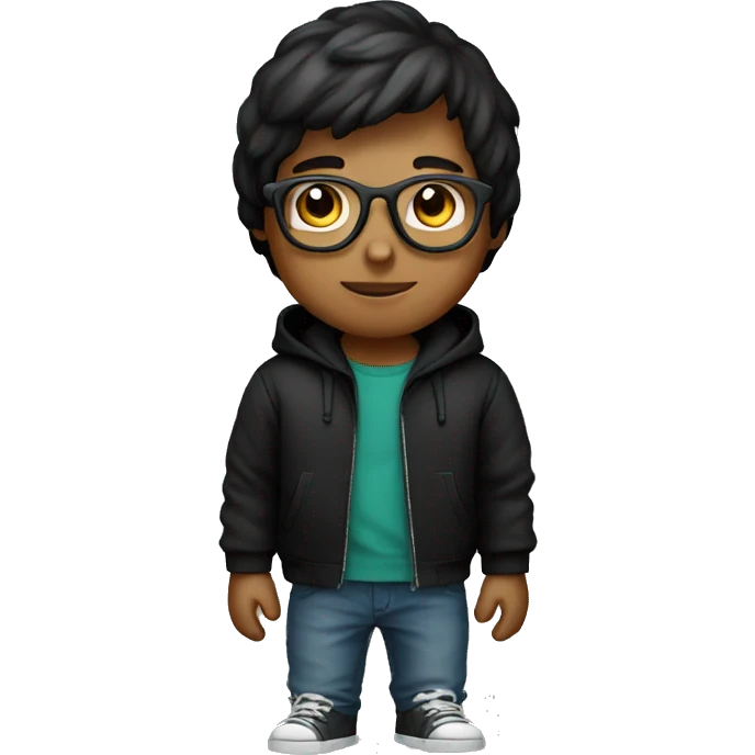boy wear black hoodie with glasses emoji