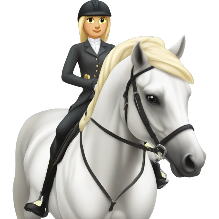 blond Equestrienne riding a white arabian horse, dressage  emoji