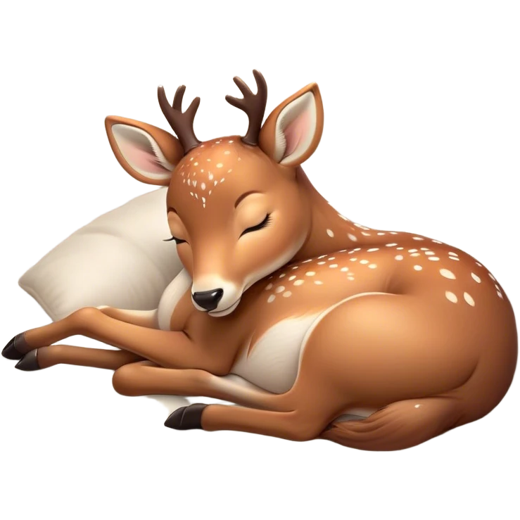 Meme-Worthy Cute Sleeping Deer Portrait Emoji, Head resting peacefully with a contented smile, showcasing a delicate, slender build and a luxuriously soft coat, eyes shut in a serene, restful nap, Simplified yet hilariously adorable features, highly detailed, glowing with a soft, drowsy light, high shine, relaxed and utterly lovable, stylized with an air of playful laziness, bright and heartwarming, soft glowing outline, capturing the essence of a comically sleepy deer, so meme-worthy it feels like it could instantly become the next viral sensation of adorable woodland slumber! emoji