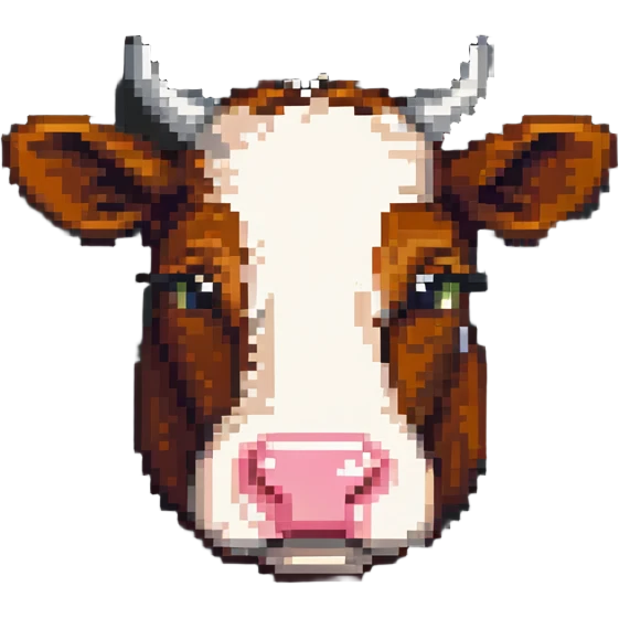 ultra-minimal blocky Minecraft cow head emoji with only 2 large colorful square pixels, extremely simple, chunky, playful, childlike emoji