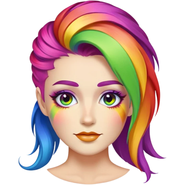 woman with rainbow skin and hair and beard emoji