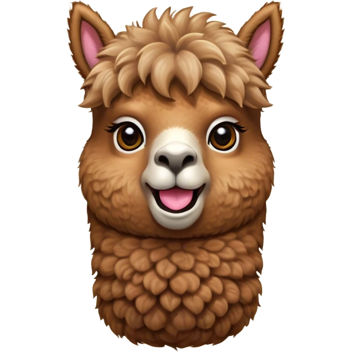 Cinematic Comical Brown Alpaca Portrait Emoji, Head tilted dramatically with an exaggeratedly amused expression, featuring a striking, plush brown fleece with playful texture, wide, expressive warm eyes filled with playful disbelief, Simplified yet hilariously expressive features, highly detailed, glowing with a slightly sassy glow, high shine, dramatic yet playful, stylized with an air of cheeky mischief, bright and endearing, soft glowing outline, capturing the essence of a spirited and over-the-top alpaca, so meme-worthy it feels like it could side-eye its way into internet fame instantly! emoji