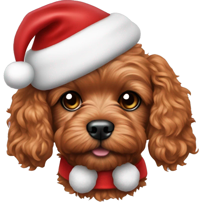 ruby red toy cavoodle with a santa hat on emoji