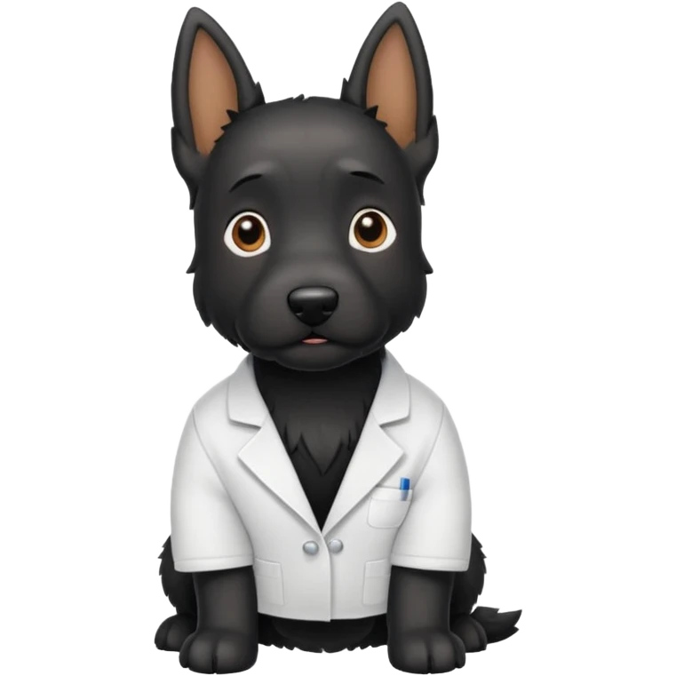 Black Scottie dog dressed as a scientist in lab coat emoji