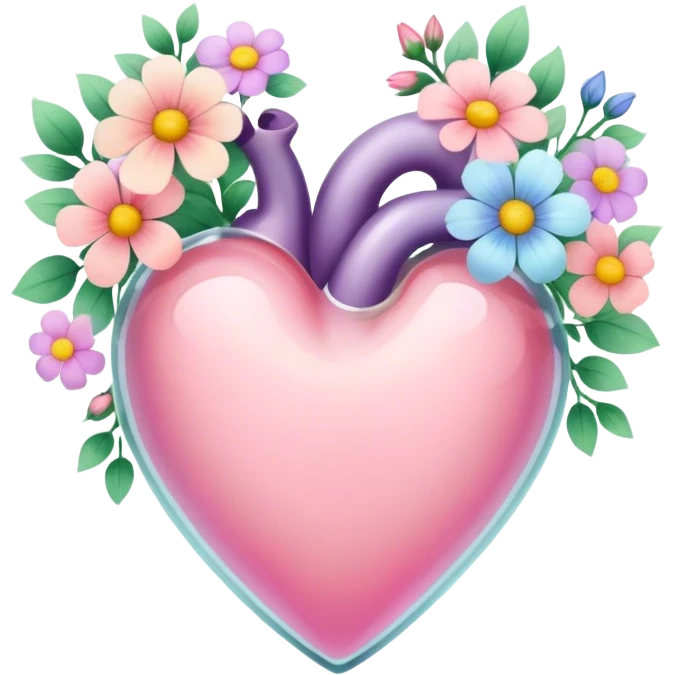 Pastel transparent heart and flowers emoji