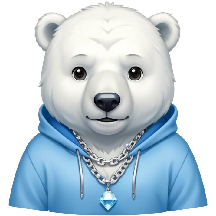 Polar bear wearing a hoodie with a big shiny diamond chain on emoji
