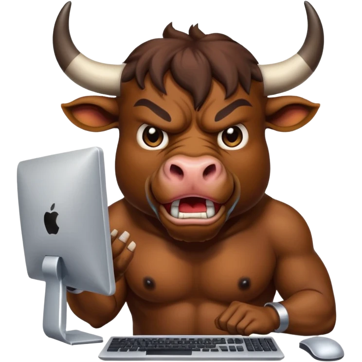 un toro arrabbiato seduto davanti al pc che impreca emoji
