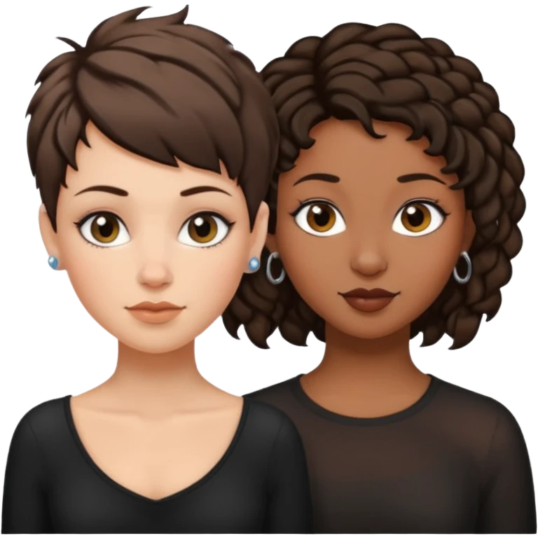 white woman brunette with a pixie hairstyle and black woman with locks and a piercing on the nose emoji