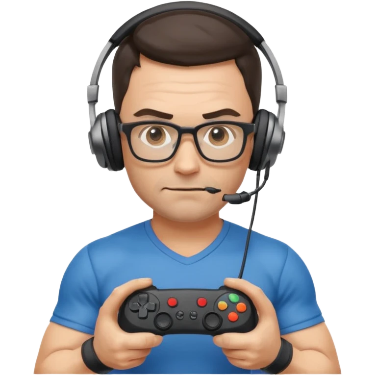 
gamer, Very fit muscular 40-year-old with youthful looks glasses, headphone, gamepad emoji