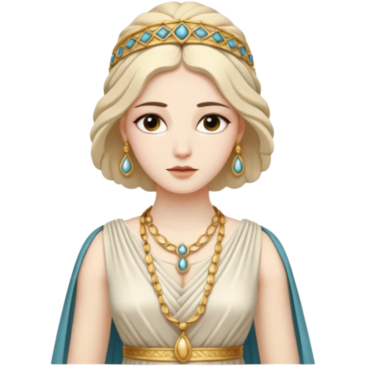 An emoji portrait of a Greek noblewoman. She wears a peplos dress with intricate folds and gold jewelry. Her expression is calm and intelligent. emoji