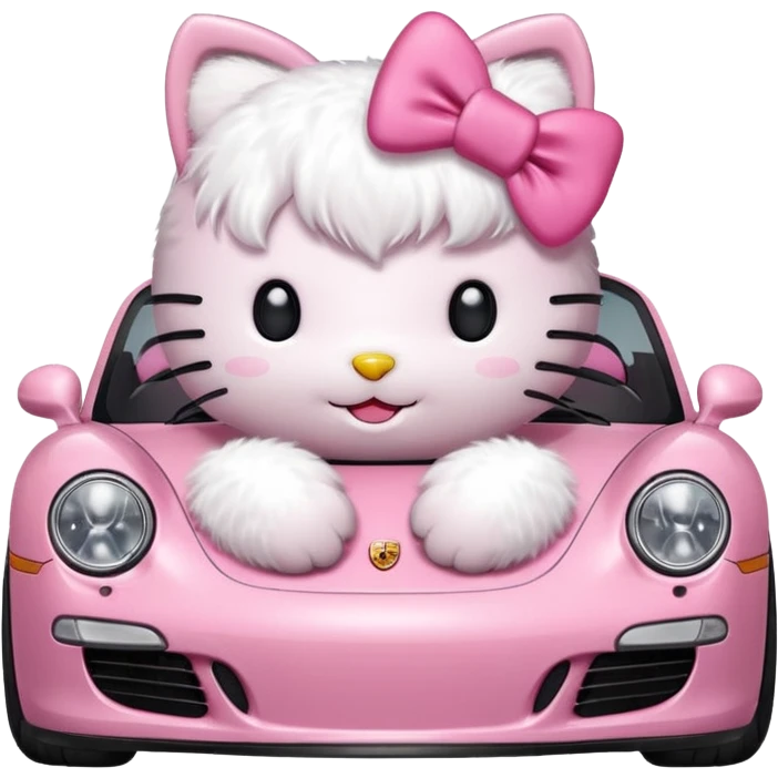 hello kitty in a pink porsche emoji