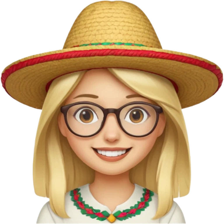 blonde girl with straight hair and glasses with a Mexican hat  emoji
