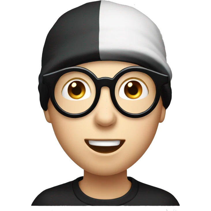 white boy with a black bonnet and rond glasses who is stupefied with open mouth emoji