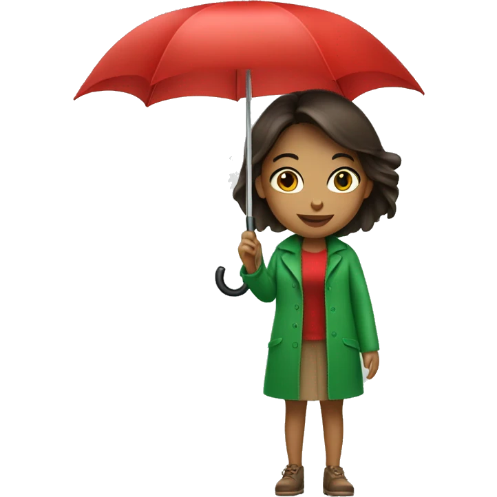 Green sweat brunette girl with red umbrella emoji