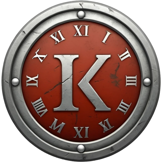 a steel badge with engraved roman numerals—looks battle worn emoji