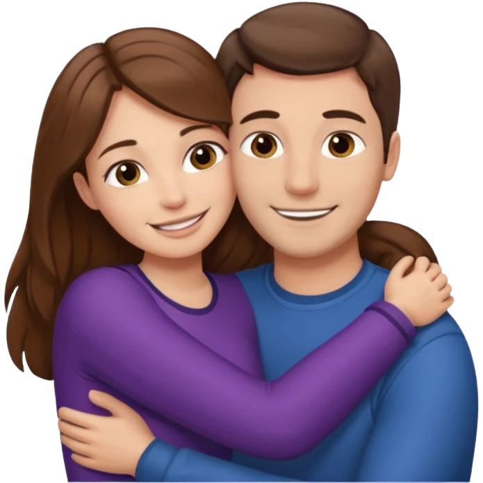 "Man with short brown hair and fair skin, hugging a woman with long brown hair and fair skin, both smiling."
 emoji