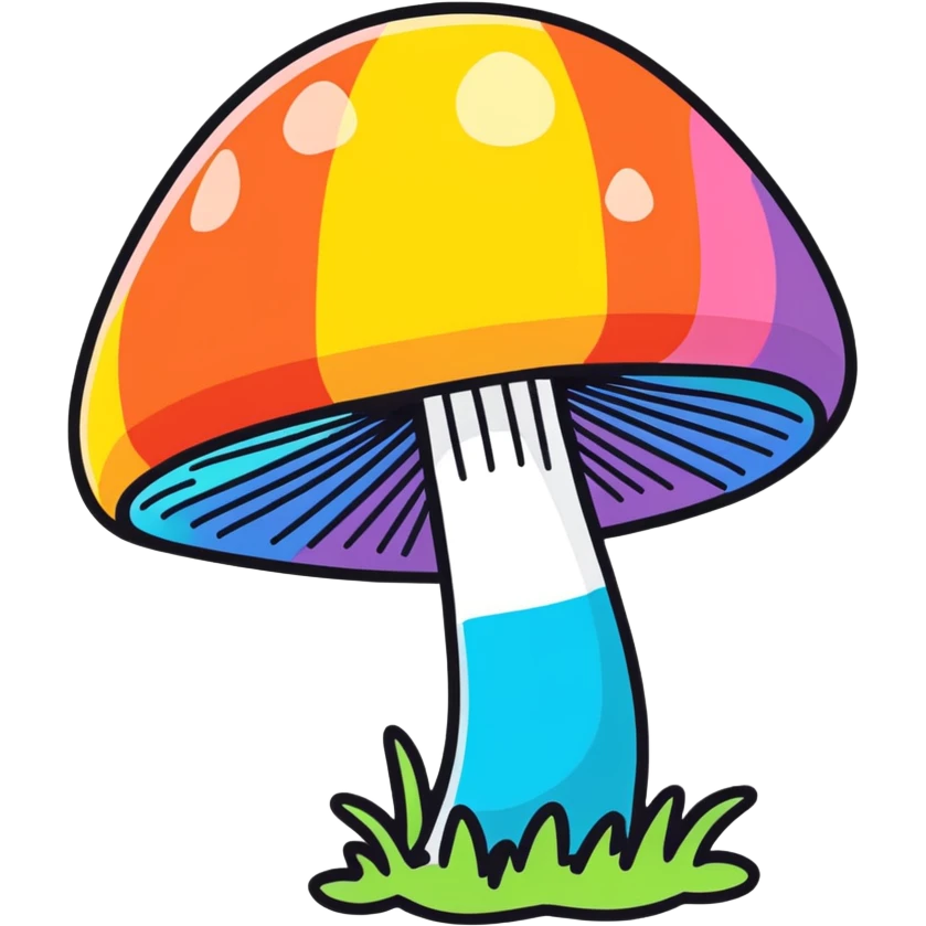 A rainbow colored dizzy mushroom emoji