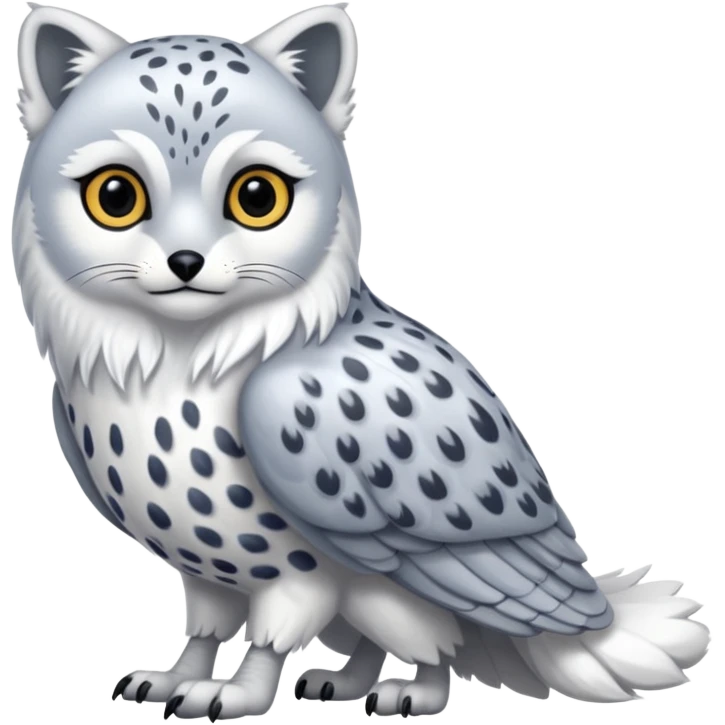 Snow-Leopard-Arctic-Fox-Snowy-Owl-fusion-hybrid-animal-creature, full body emoji