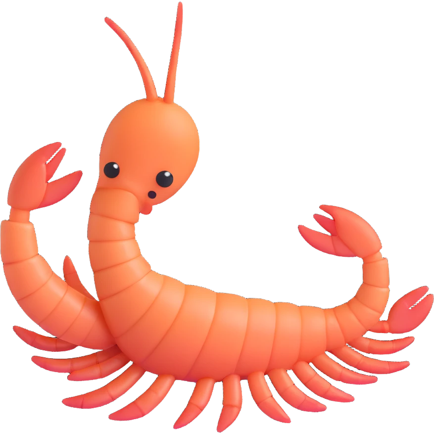 realistic shrimp, curled, 3D emoji style emoji
