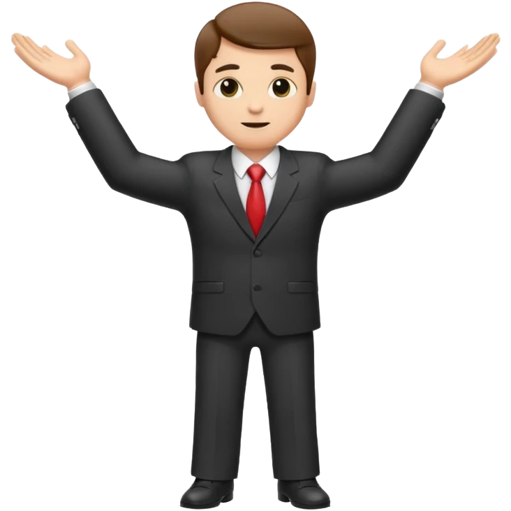 Man in a suit showing width with arms spread emoji