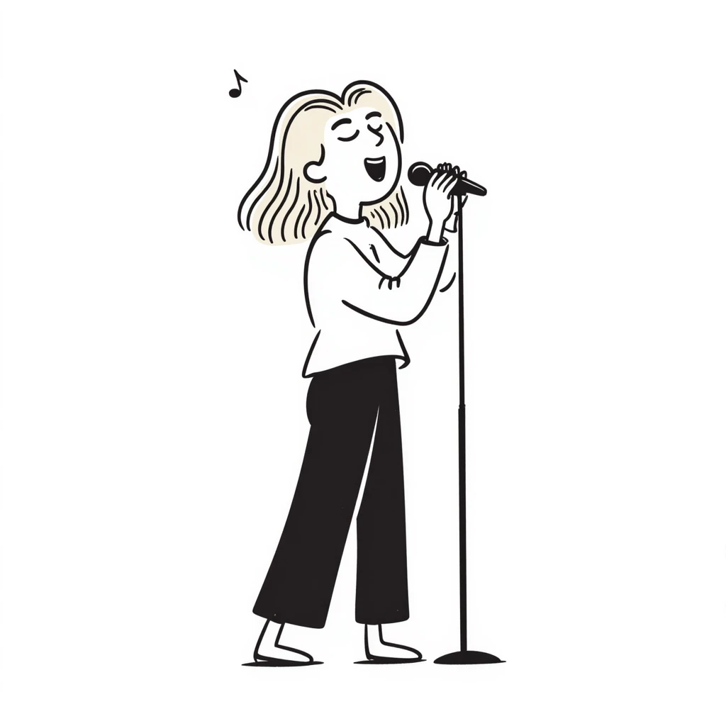 Sabrina Carpenter singing with a microphone and blonde hair emoji
