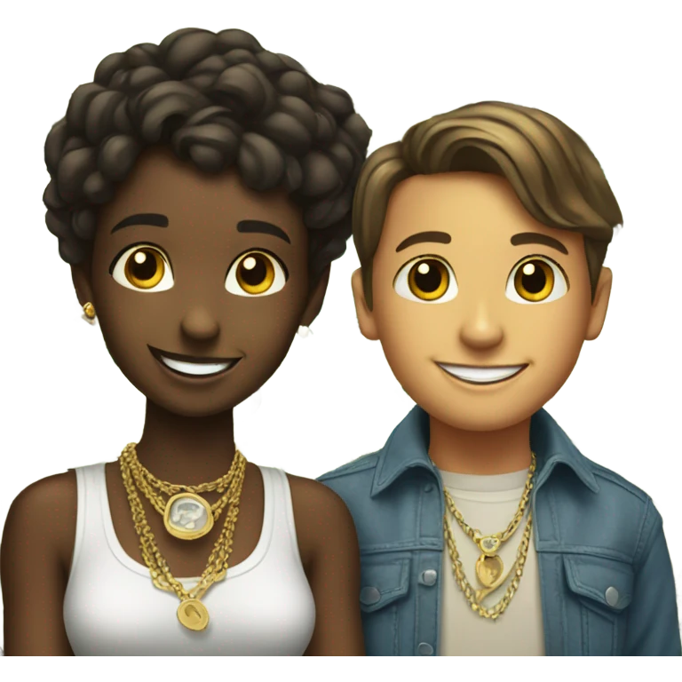 A girl & a boy with jewelry drive dollar bills and smiles emoji