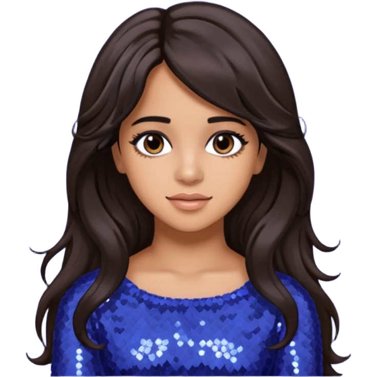 Camila Cabello from Fifth Harmony with long dark brown hair, periwinkle sequin outfit emoji