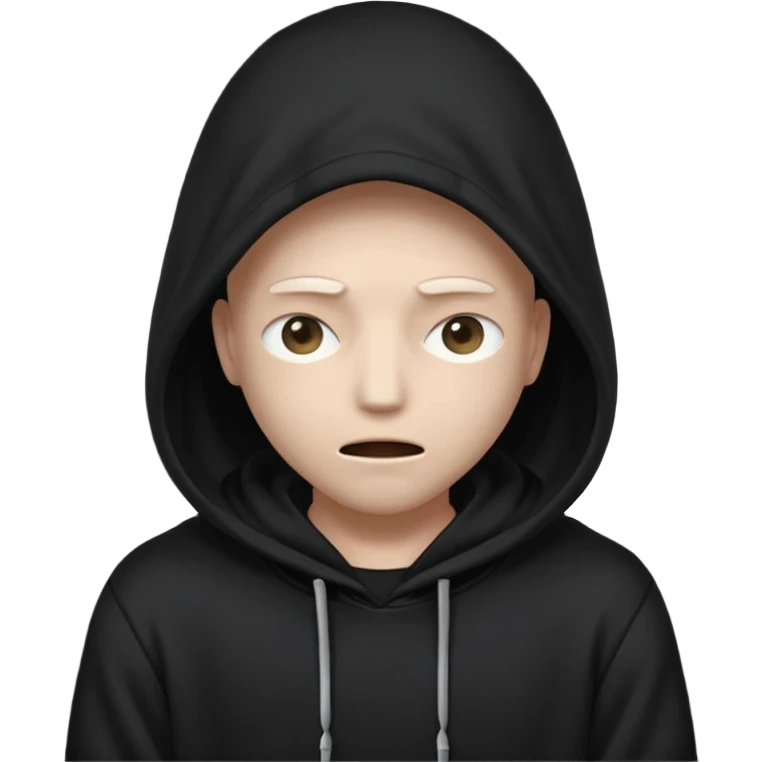 A mysterious character in a black hoodie, with the hood completely hiding their face in darkness—no eyes, no mouth visible. The overall atmosphere is dark and enigmatic, with a soft light from behind.
 emoji