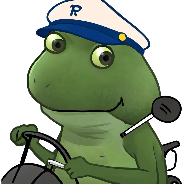 Bufo playing golf in a golf kart emoji