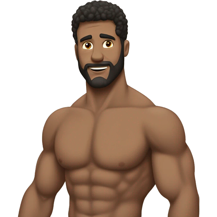 Musculoso moreno sin camisa con tirantes de la cintura para arriba pelo Lacio y corto emoji