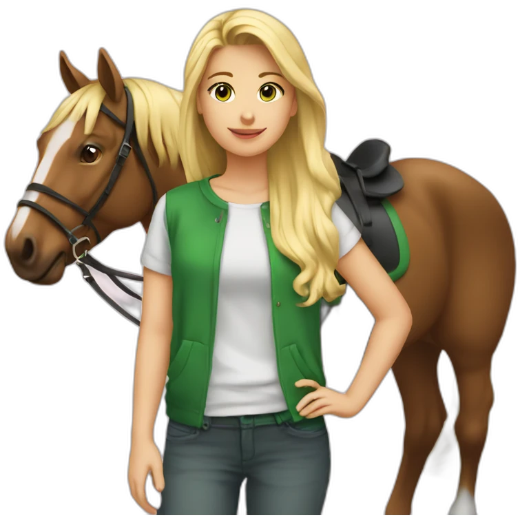 Adolescente blonde avce une queue de cheval et un pull vert emoji