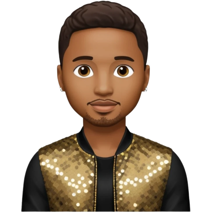 Trey Songz with dark brown hair, black sequin outfit emoji