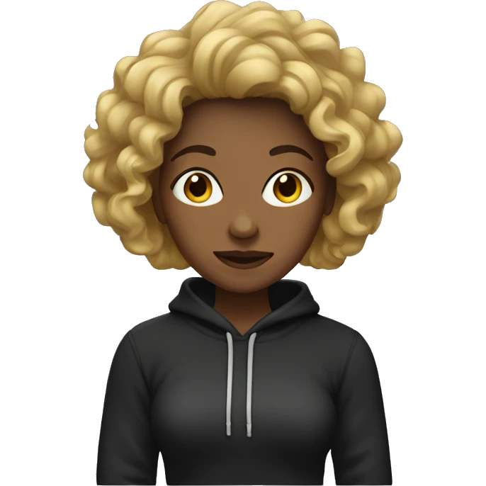 Woman with wavy hair wearing black hoodie  emoji