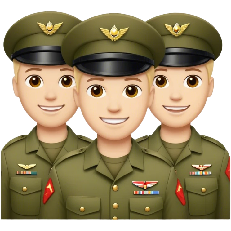 Three smiling modern soldiers emoji