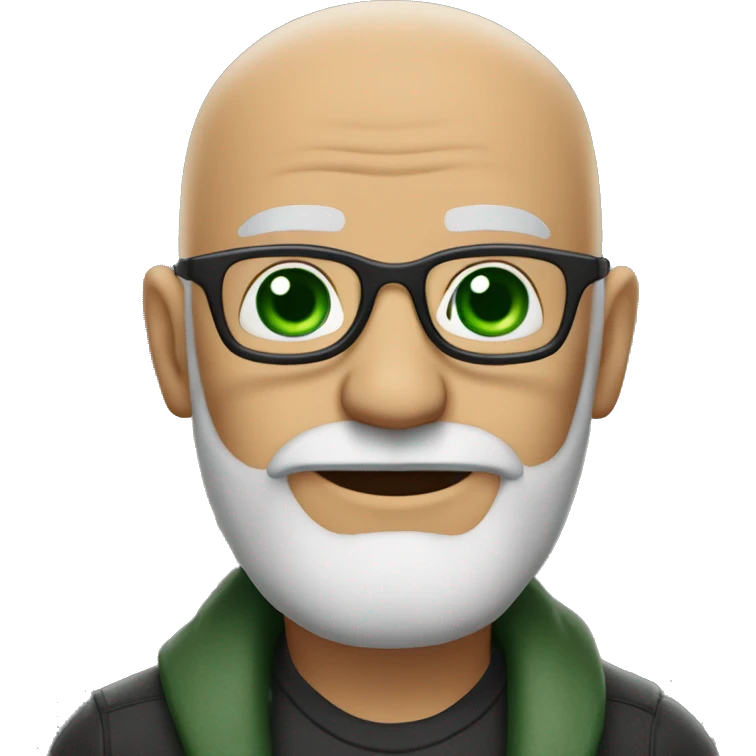 50 years old, green eyes, 2 days salt and pepper beard, bald, glasses emoji