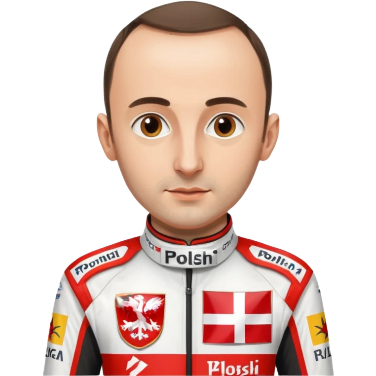 Robert Kubica, with Polish flag, in racing suit emoji