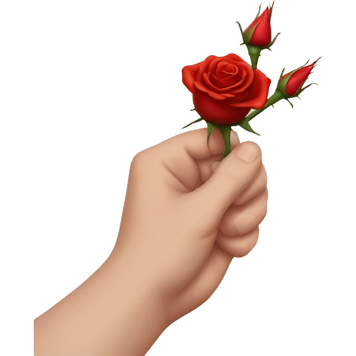An image of a hand holding a rose, with a thorn gently piercing the skin, creating a subtle red mark emoji