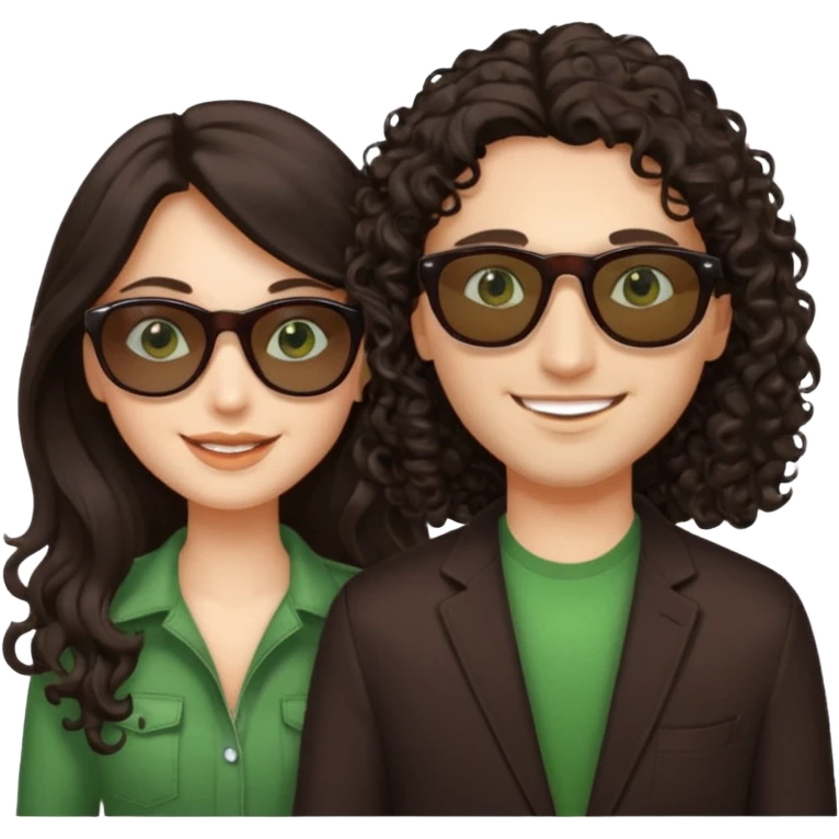 Two besites in sunglasses, 1: long ironed straight darkbrown hair, green eyes, 2: long curly darkbrown hair, brown eyes emoji