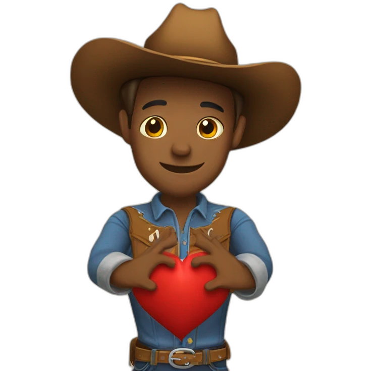 cowboy making love heart hands emoji