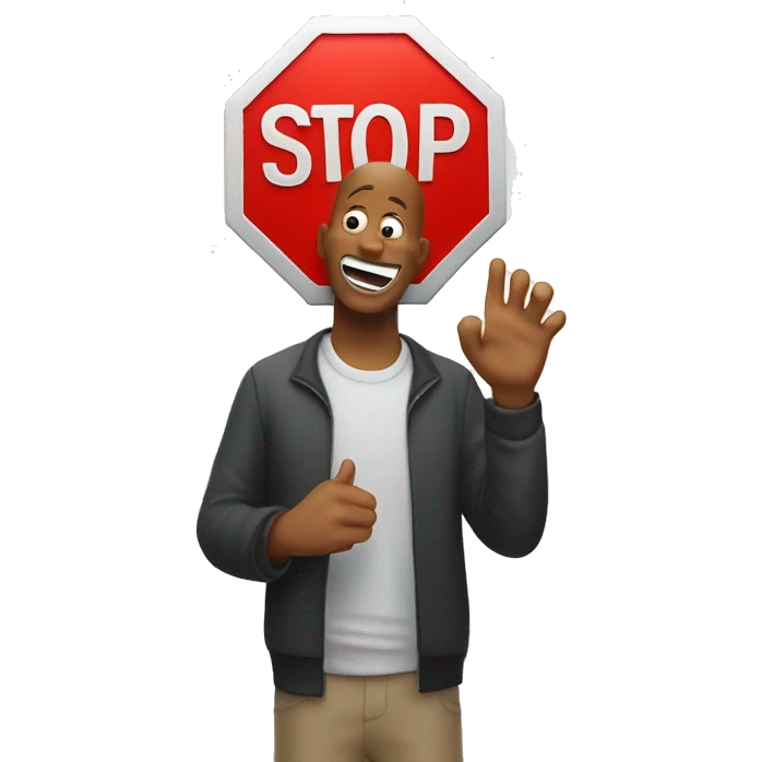 stop sign holded by a laugh guy emoji