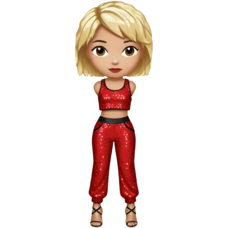 T Boz from TLC with short blonde hair, red sequin crop top and pants emoji