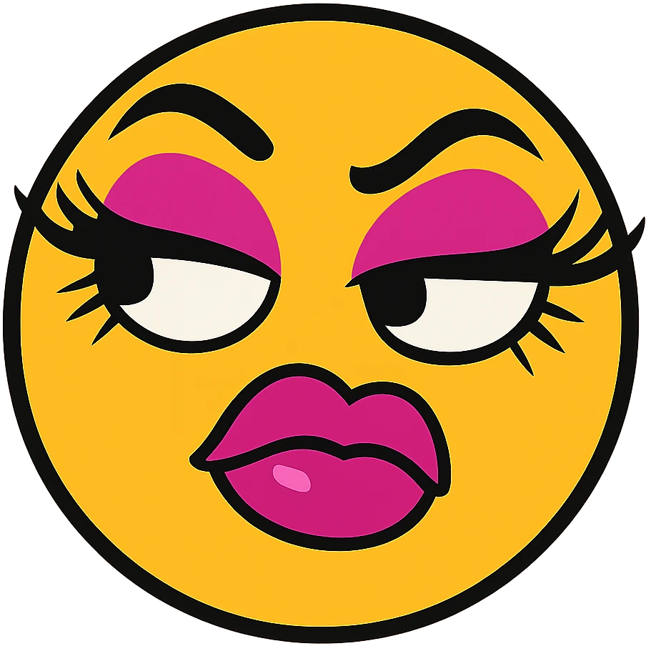 sassy mean girl emoji with long eyelashes, thick glossy lips, side-eye expression, dramatic makeup, smug attitude emoji
