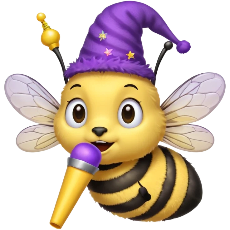 a Bee with purle Birthday Hat, Bee blowing party horn emoji